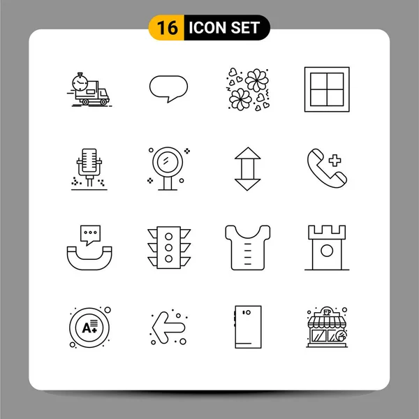 User Interface Pack Van Basic Outlines Van Microfoon Kamer Bloem — Stockvector