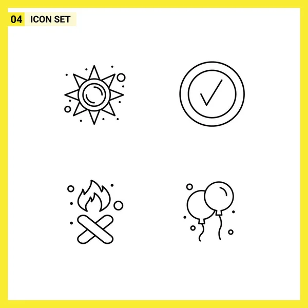 Set Modern Icons Symbols Signs Brightness Garbage Sun Light Tick — Stock Vector