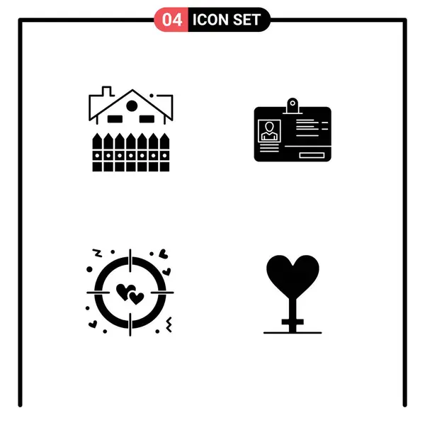 Pictogram Set Simple Solid Glyphs Apartment Heart Fence Card Target — Stock Vector