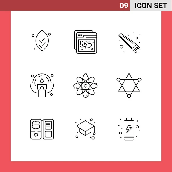 蜡烛可编辑矢量设计元素的9组示意图和符号 — 图库矢量图片