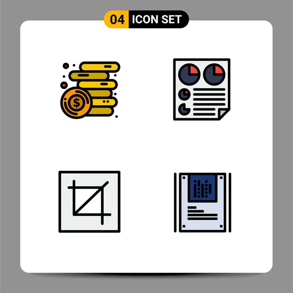 Pack Creativos Filledline Flat Colors Finance Crop Coins Page Interface — Archivo Imágenes Vectoriales