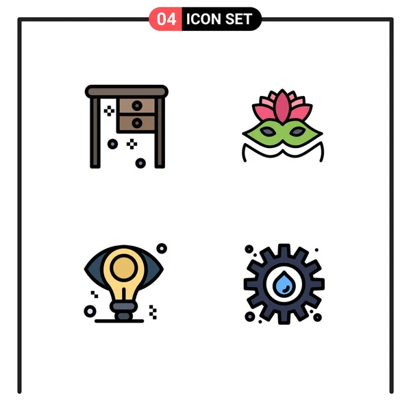 Stock Vector Icon Pack Mit Zeilenzeichen Und Symbolen Für Schreibtisch — Stockvektor