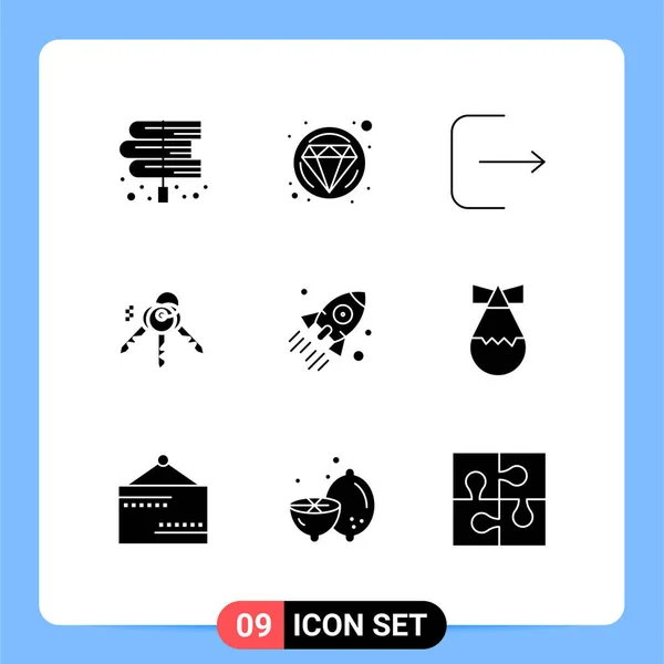 Universal Icon Symbols Group Modern Solid Glyphs Startup Rocket Logout — Stock Vector