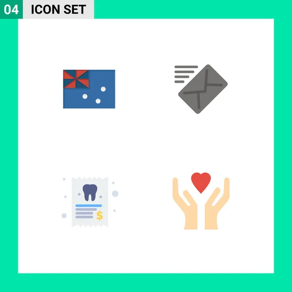 Set Vector Flat Icons Grid Aussie Medical Flag Message Tooth — Vector de stock
