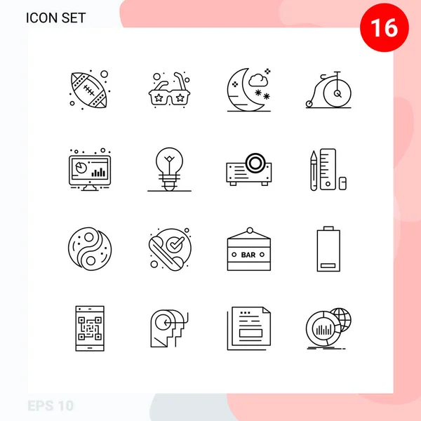 Stock Vector Icon Pack Line Signs Symbols Computer Moon Bar — 스톡 벡터