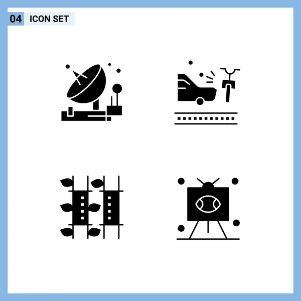 Groupe Glyphes Solides Signes Symboles Pour Antenne Bambou Satellite Vélo — Image vectorielle