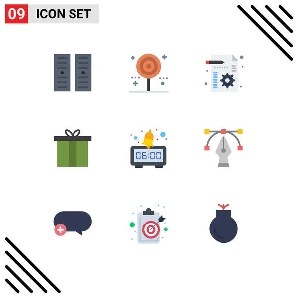 Pictogram Set Van Eenvoudige Platte Kleuren Van Klok Cadeau Bedrijf — Stockvector