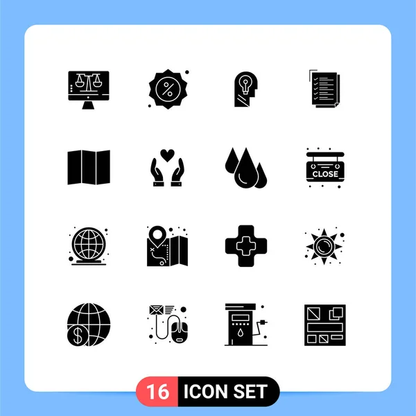 Set Commercial Solid Glyphs Pack Location Work Task Business List — Stock Vector