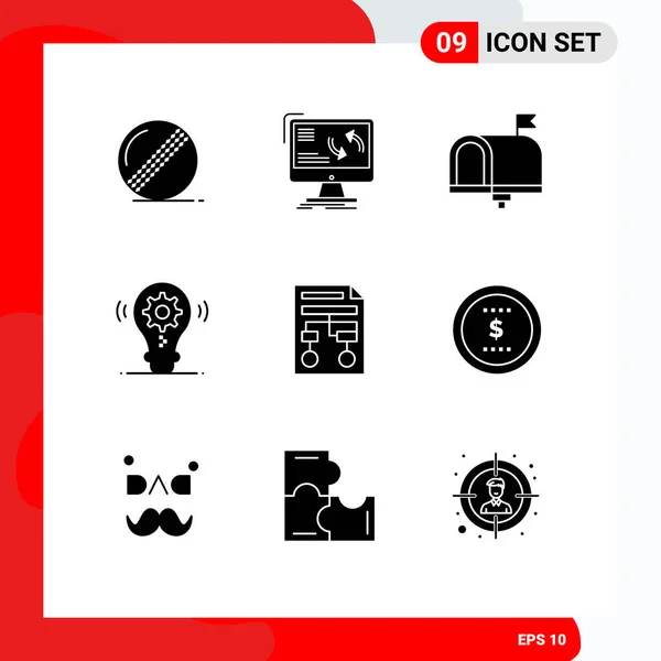 Editable Vector Line Pack Simple Solid Glyphs Setting Idea Computer — Stock Vector
