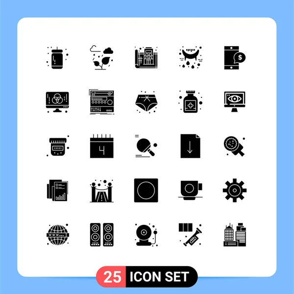 Set Commercial Solid Glyphs Pack Mobile Teeth Blue Print Holidays — Archivo Imágenes Vectoriales