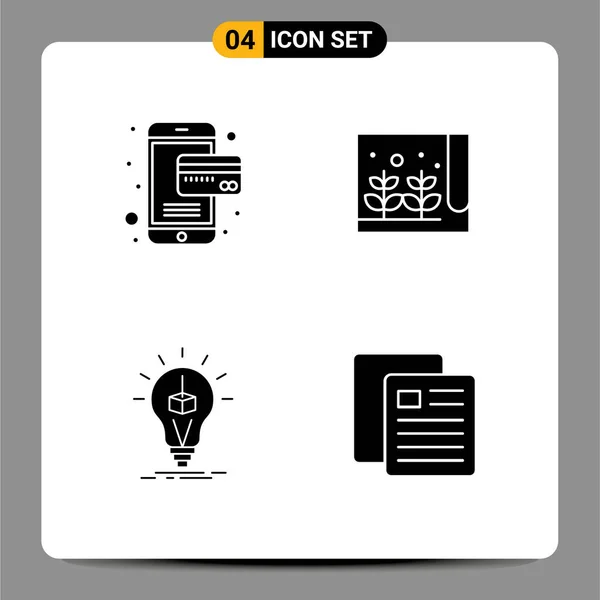 Pictogram Set Van Eenvoudige Solid Glyphs Van Kaart Kubus Boerderij — Stockvector