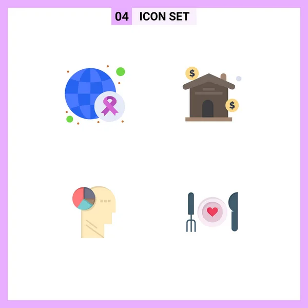 Thematic Vector Flat Icons Editable Sysymbols Awareness Head World Investment — Archivo Imágenes Vectoriales