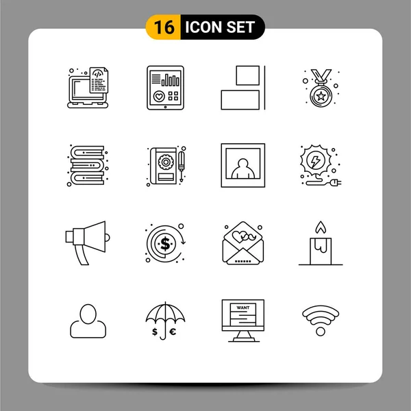 16のグループ概要本棚 受賞者 パルス メダル 右編集可能なベクトルデザイン要素の記号と記号 — ストックベクタ
