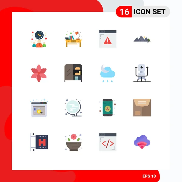 Universal Icon Symbols Gruppo Colori Piatti Moderni Scena Natura Luogo — Vettoriale Stock