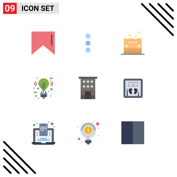 Set Modern Icons Symbols Signs Diet Shop Front Bulb House — Stock Vector