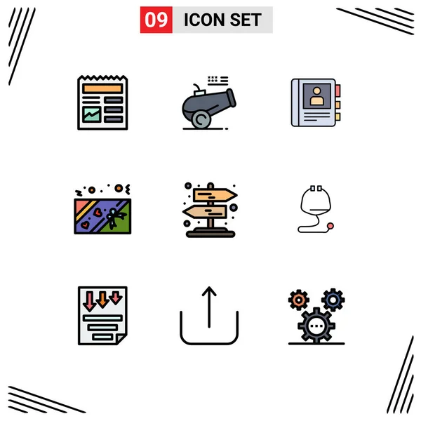 Stock Vector Icon Pack Mit Linienschildern Und Symbolen Für Wegweiser — Stockvektor