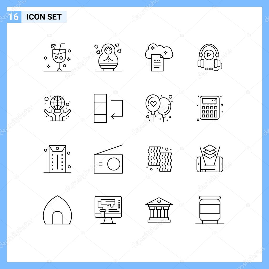 Stock Vector Icon Pack of 16 Line Signs and Symbols for care, language course, cloud reporting, course, sky docs Editable Vector Design Elements