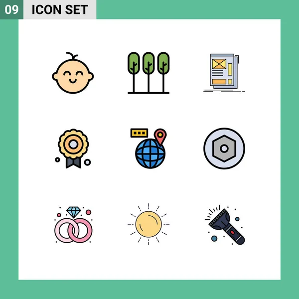 Set Modern Icons Symbols Signs Navigation World Framing Quality Certificate — Stock Vector
