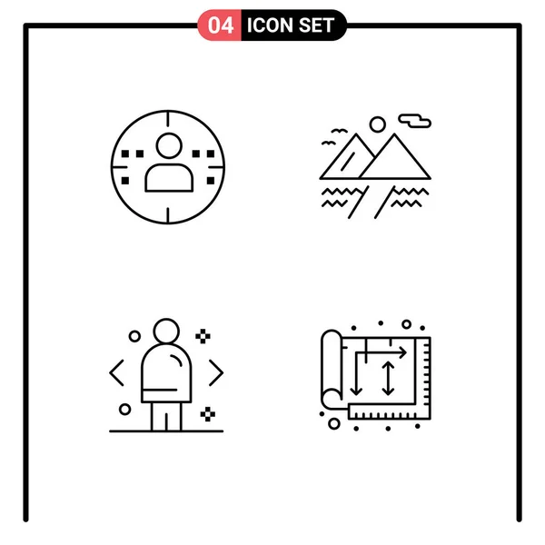 4ファイルラインフラットカラーのグループ人間 キャンプ ビジネス 建築家のための記号とシンボル編集可能なベクトルデザイン要素 — ストックベクタ