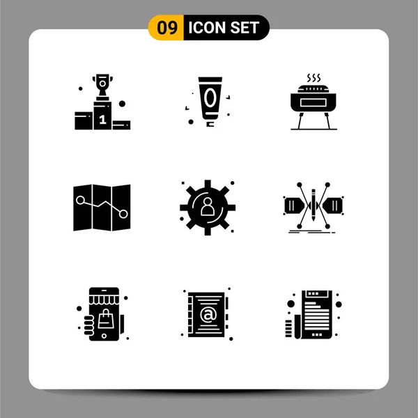 Mobile Interface Solid Glyph Set Pictograms Architect Content Storage Barbeque — ストックベクタ