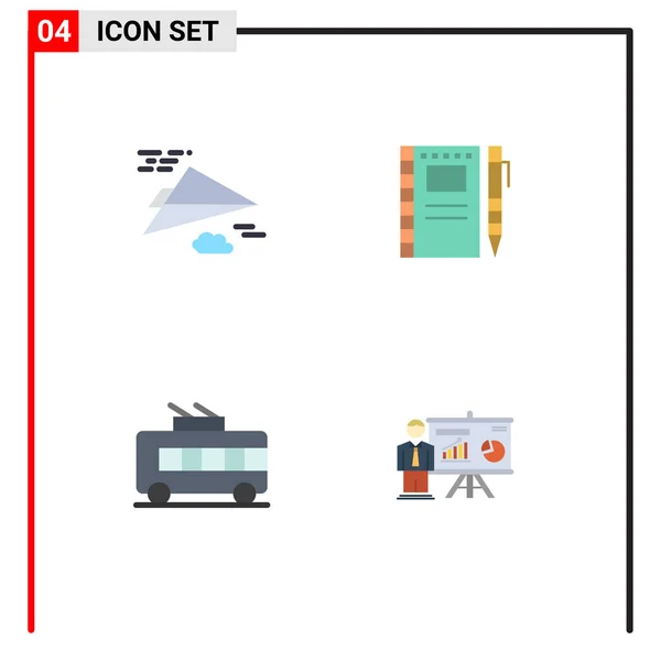 Conjunto Ícones Planos Vetores Grade Para Avião Papel Ônibus Design — Vetor de Stock