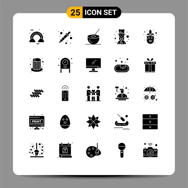 Interface Mobile Glyphe Solide Ensemble Pictogrammes Cuisinière Cuisinière Liquidatrice Chef — Image vectorielle