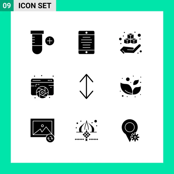 Mobile Interface Solid Glyph Set Pictograms Web Printing Graphic Designing — Stockový vektor