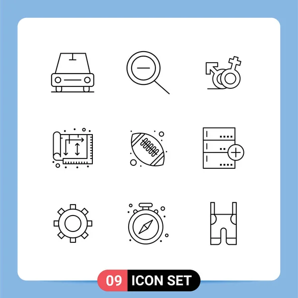 Pictogram Set Simple Outlines High School Education Female American Ball — Stock Vector