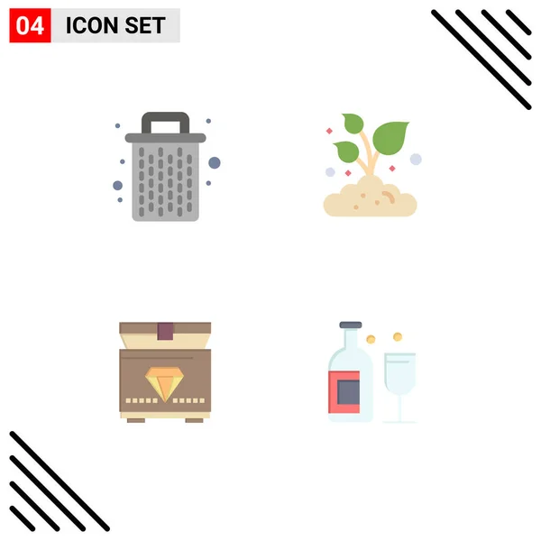 Set Modern Icons Symbols Signs Basket Chest Garbage Plant Alcohol — Stock Vector