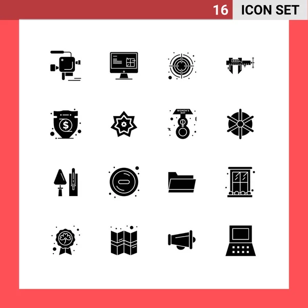 Solid Glyphs Pictograph Scale Micrometer Design Measure Target Editable Vector — 스톡 벡터