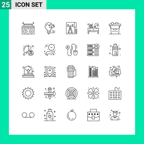 Set Modern Icons Symbols Signs Clean Office Drawing Drawer Book — Stock Vector