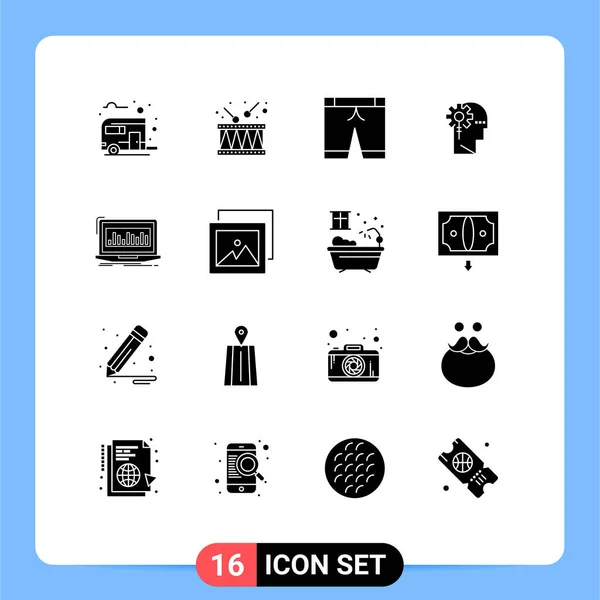 Mobile Interface Solid Glyph Set Pictograms Data Information Music Human — Stock Vector