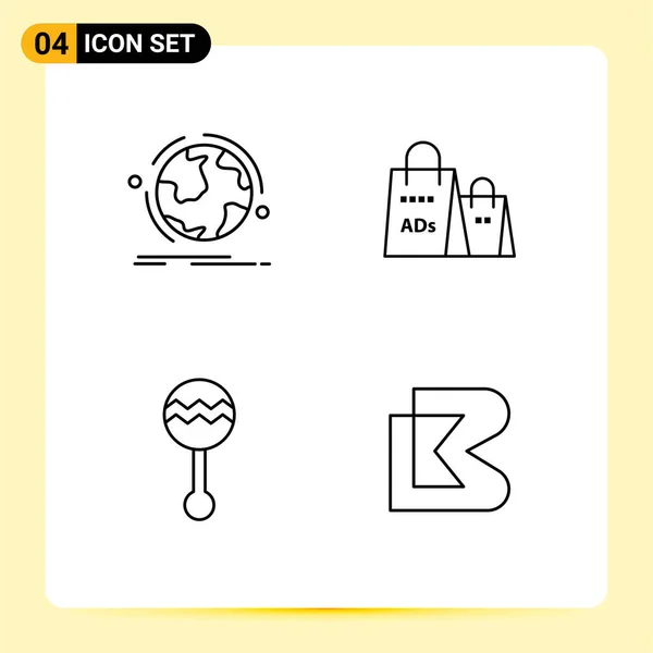 Pictogramme Ensemble Couleurs Plates Filledline Simples Globe Shopping Connexion Sac — Image vectorielle