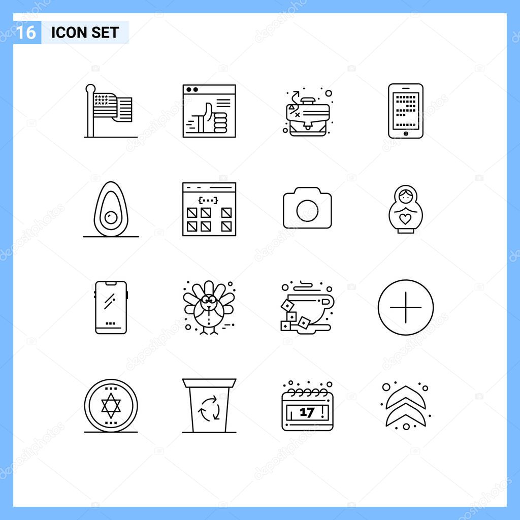 Set of 16 Modern UI Icons Symbols Signs for avocado, cell, web, education, case Editable Vector Design Elements