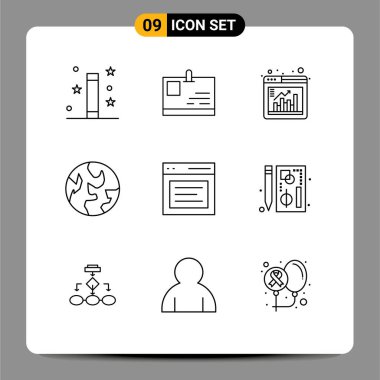 9 Yaratıcı Simge Modern İşaret ve Kahraman, Dünya, Geçiş, Gezegen, Düzenlenebilir Vektör Tasarımı Elementleri