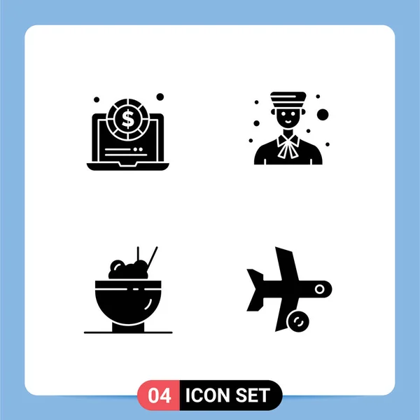 Modern Set Solid Glyphs Pictograph Dollár Élelmiszer Avatar Emberek Repülés — Stock Vector