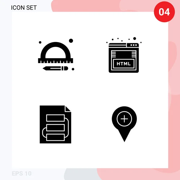 Mobile Interface Solid Glyph Set Pictograms Education Planning Coding Marketing — 스톡 벡터