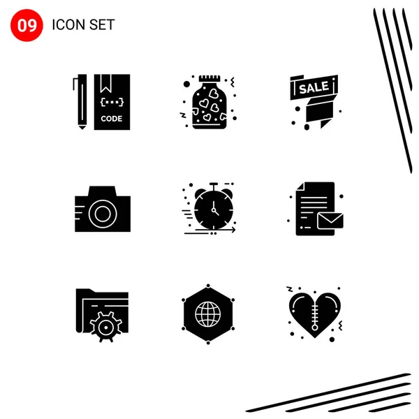 Group Solid Glyphs Signs Symbols Picture Image Romance Camera Sale — Διανυσματικό Αρχείο