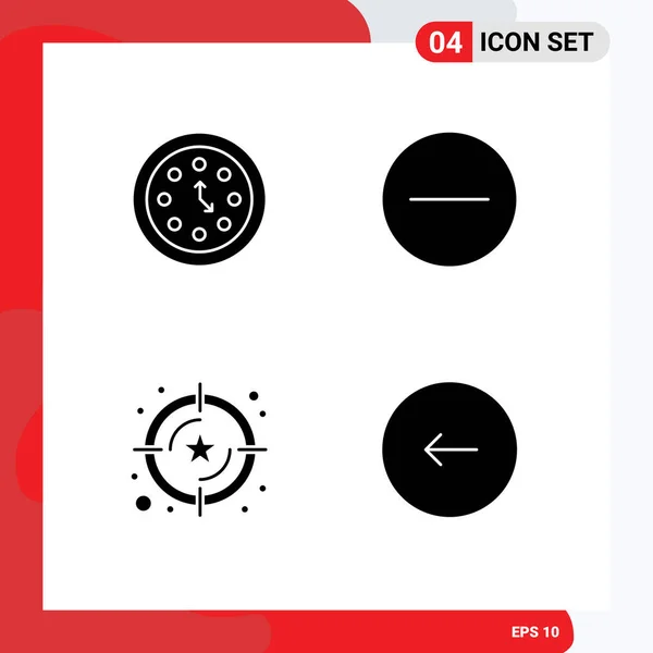 Group Modern Solid Glyphs Set Clock Service Time Delete Value — Stock Vector