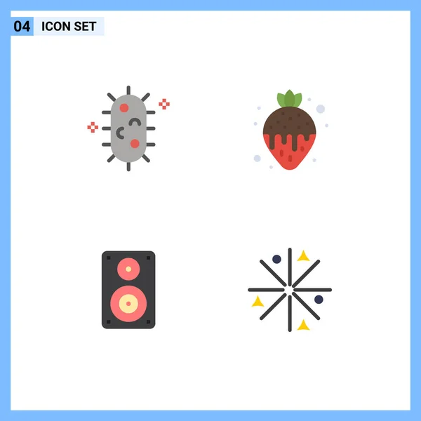 Flat Icon Pack Universal Symbols Bacteria Hifi Chemistry Strawberry Monitor — Stock Vector