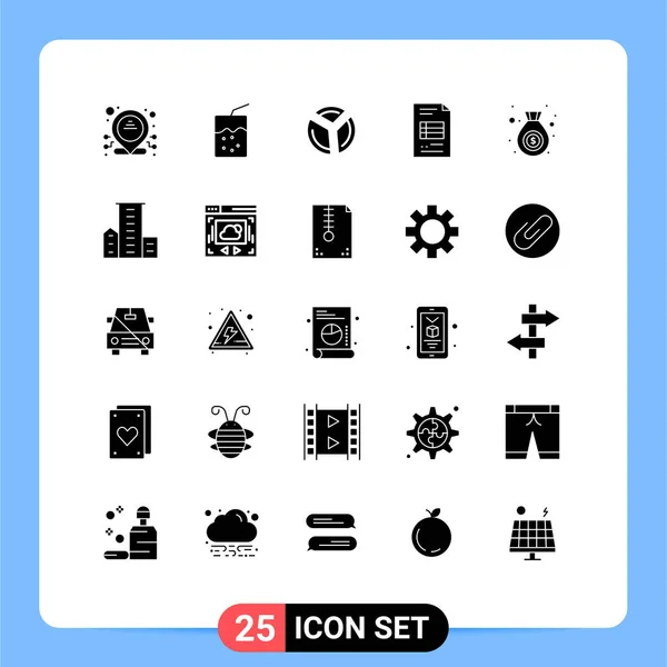 Pictogram Set Simple Solid Glyphs District Finance Pie Chart Bag — Stockový vektor