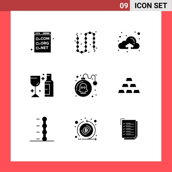 Set Vector Solid Glyphs Grid Bomb Party Jewelry Glass Upload — Archivo Imágenes Vectoriales