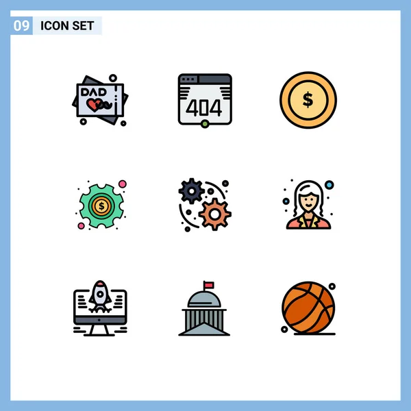 Conjunto Icones Modernos Símbolos Sinais Para Empregado Engrenagem Finanças Web —  Vetores de Stock