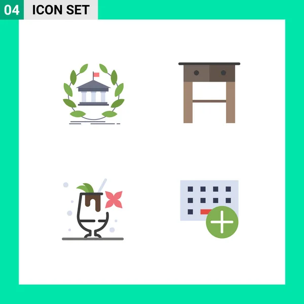 User Interface Pack Basic Flat Icons Bank Cocktail University Desk — Vector de stock