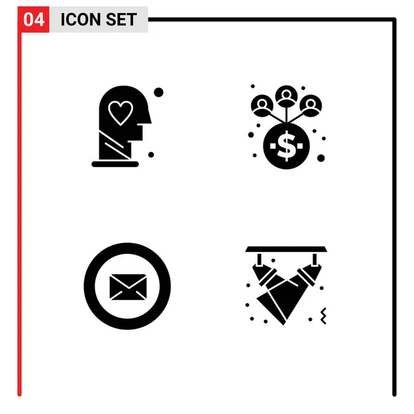 Universal Icon Symbols Gruppo Moderni Glifi Solidi Cervello Messaggio Processo — Vettoriale Stock