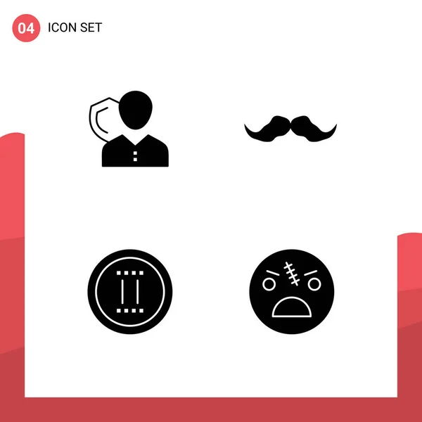 Groupe Signes Symboles Glyphes Solides Pour Sécurité Movember Personne Bouclier — Image vectorielle