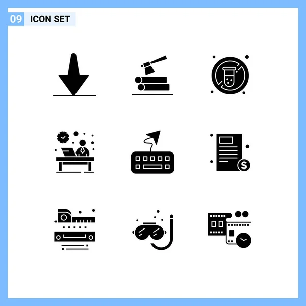 Pictogram Set Simple Solid Glyphs Keyboard Reception Hour Front Editable — Stock Vector