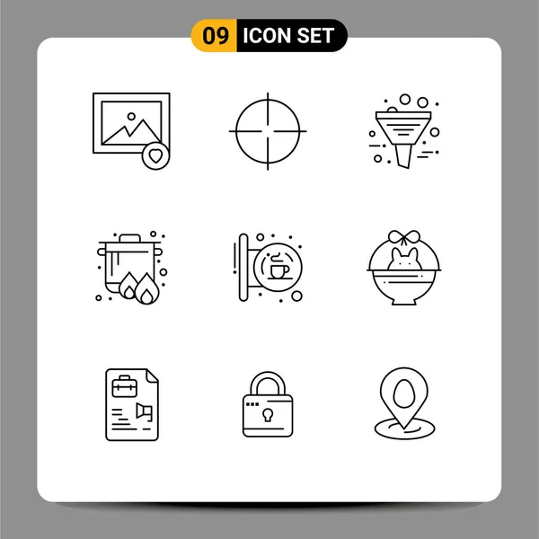 Conjunto Icones Modernos Símbolos Sinais Para Café Cozinha Dados Fogão —  Vetores de Stock