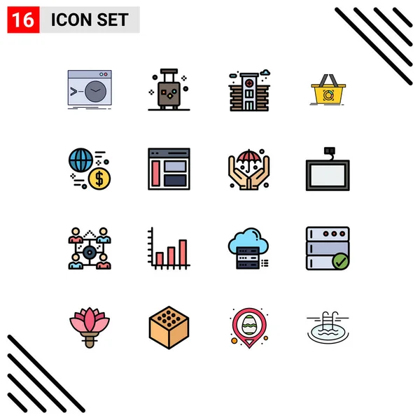 Universal Icon Symbols Grupo Modernas Líneas Llenas Color Plano Moneda — Vector de stock