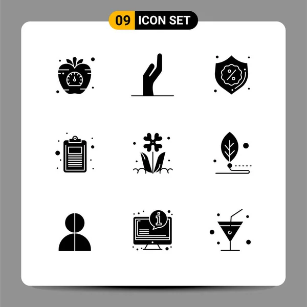 Mobile Interface Solid Gyph Set Pictograms Flora List Security Education — Archivo Imágenes Vectoriales